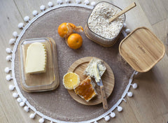 Set de 3 recipiente pătrate din sticlă cu capac din bambus-800ml, sticlă borosilicată, bambus, silicon, natural, 11 x 11 x 11 cm Cutii depozitare alimente Naty Shop