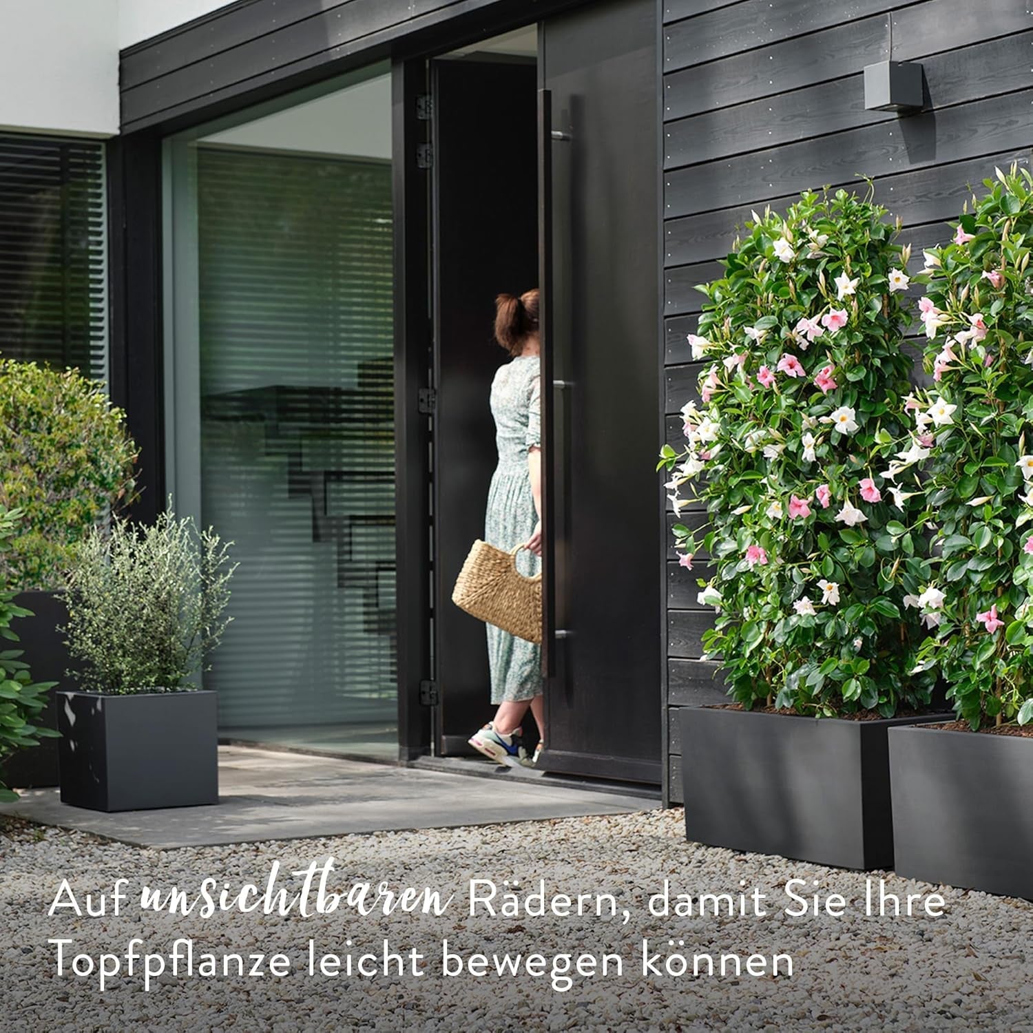 elho Vivo Next Square 30 - Cutie cu flori pentru interior și exterior - 100% plastic reciclat - L 29,5 x Î 29,5 cm - Negru/Negru viu