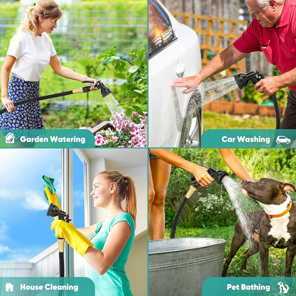 Furtun de grădină flexibil și extensibil de 15 m, furtun flexibil de apă cu 8 funcții de pulverizare, furtun flexibil de la 1/2 inch la 3/4 inch, furtun de grădină, pentru udarea grădinii, spălarea mașinii, spălarea și udarea apei