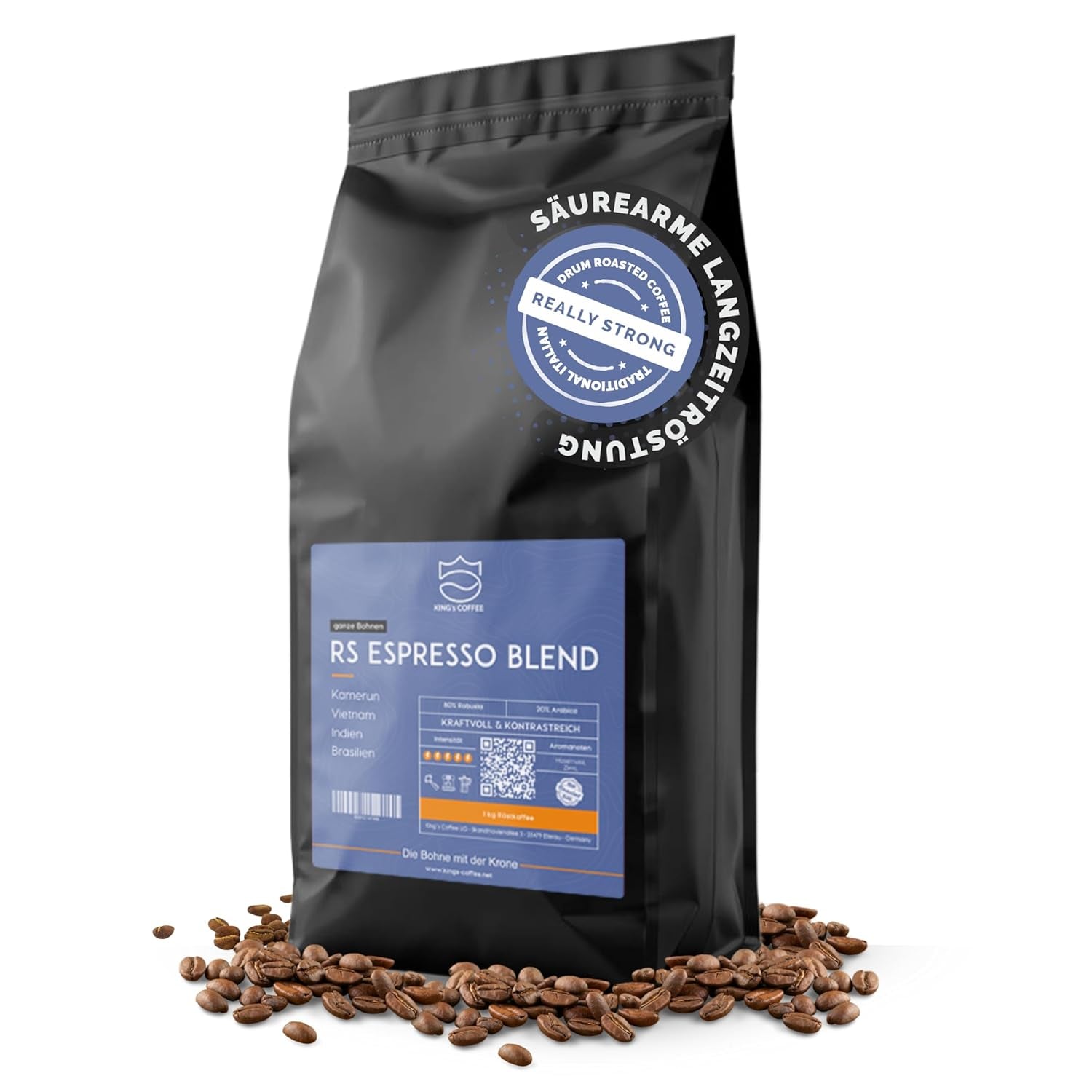 KING'S COFFEE - AMESTEC RS ESPRESSO - 1 kg boabe de cafea tari și aromate - cafea cu aciditate scăzută - cafea boabe întregi - prăjire în loturi mici din Italia - boabe de espresso pentru aparate complet automate și aparate cu portafiltru