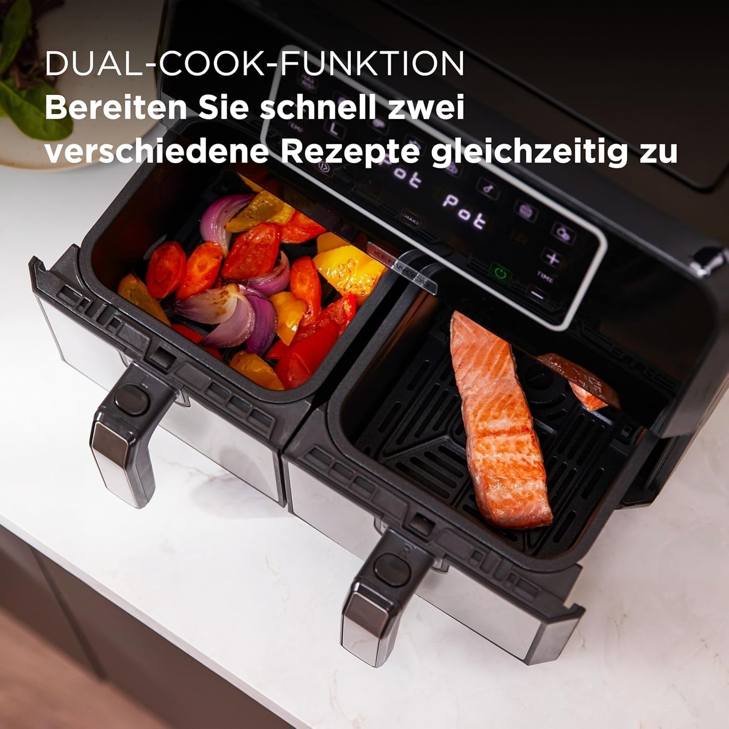 Kenwood Khealthy Twin Airfryer, 8L (2X4L), dwukomorowa, 8 programów, funkcja Dual Cook & Sync Finish, ekran dotykowy