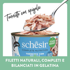 Ton spinos în jeleu, hrană umedă completă pentru pisici, la conservă, cu vitamine adăugate, 100% natural, 6 x 85 g