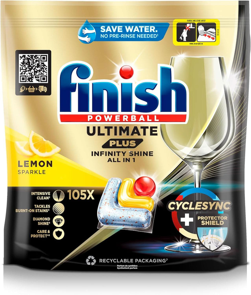 Tabletki Finish Ultimate plus Infinity Shine Citrus do zmywarki - Tabletki do zmywarki, intensywne czyszczenie - 105 kapsułek, cytrynowe Naty Shop