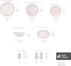 Karaca Elegance Bone Siena - set de veselă pentru 12 persoane, set modern de farfurii din porțelan, set de veselă cu boluri pentru supă, platou de servire, farfurii adânci, farfurii pentru desert - alb și auriu