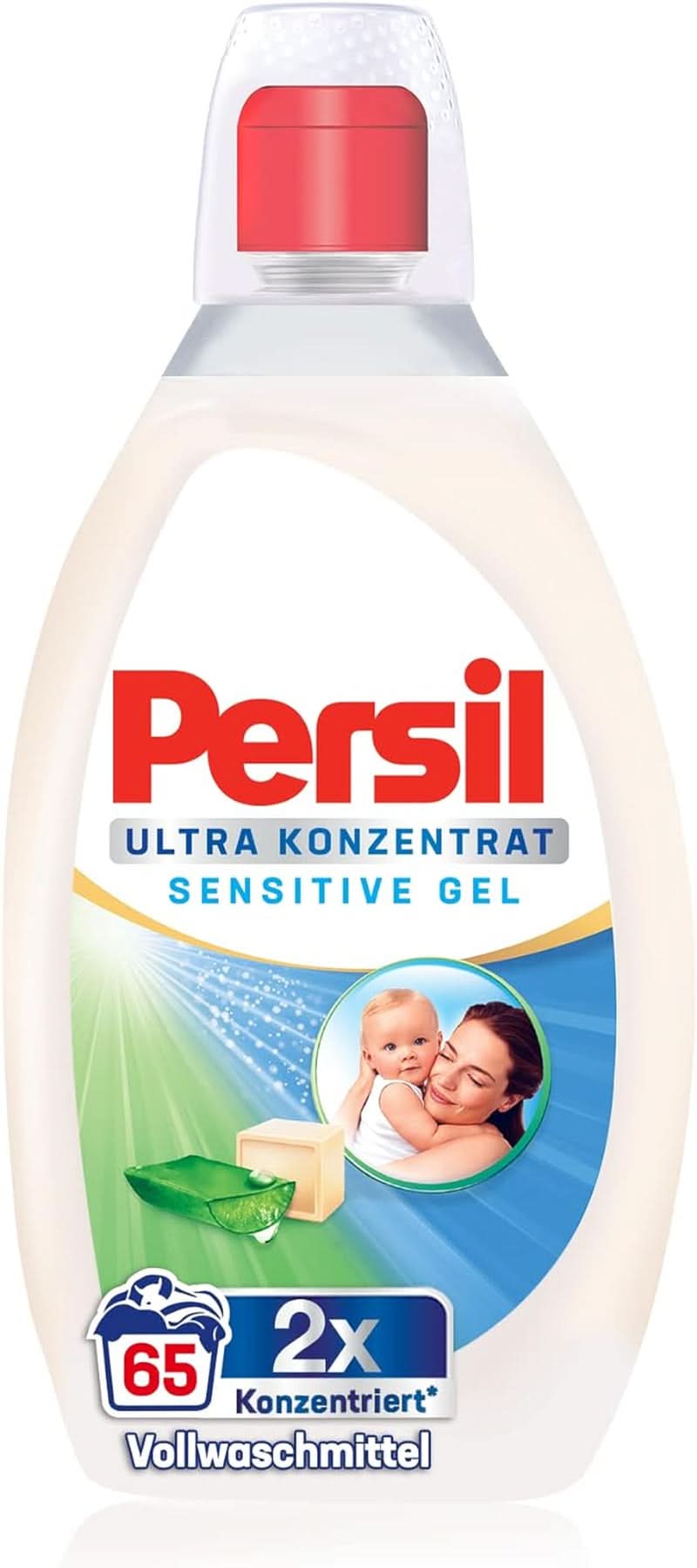 Persil Ultra Concentrate Sensitive Gel (130 prań) Detergent w płynie dla alergików i dzieci w mniejszej butelce, aby zmniejszyć ilość plastiku Usuwa trudne plamy Testowany dermatologicznie Detergenty do prania Naty Shop