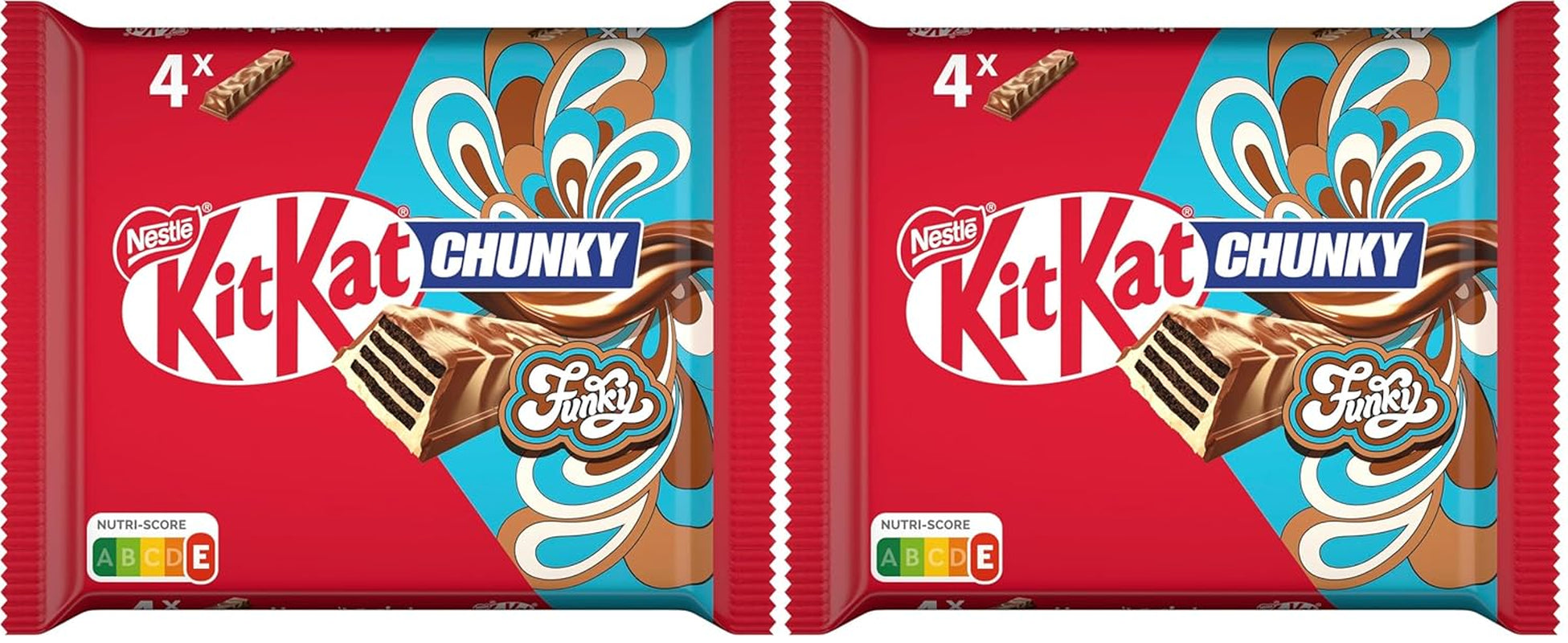 Nestlé Chunky Funky Crispy Wafel w mlecznej czekoladzie, opakowanie zbiorcze 2 opakowania (4 x 40 g każdy)