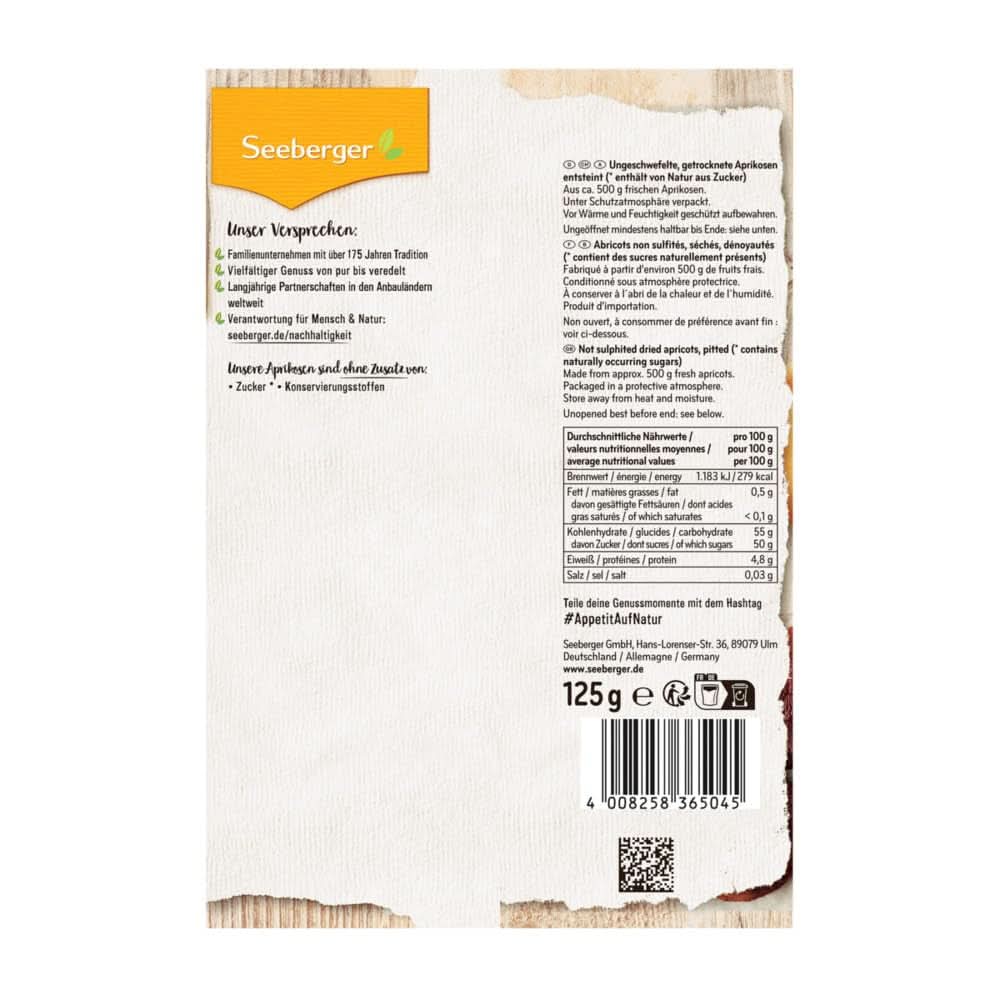 Seeberger Morele suszone surowe o smaku słodko-owocowym - bez dodatku cukru, 13 x 125 gramów Produkty suszone Naty Shop