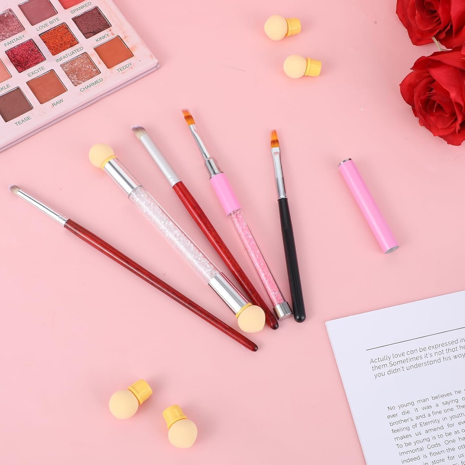 Nail Art Rendering-Werkzeuge Schwamm Undtupfpinsel, Sponge Brush Applikator, Doppelter Kopf Ombre Sponge Stick Mit 4 Ersatzköpfe, Nail Art Schwamm Und Tupfpinsel, Ombre Nagelpinsel Für Gelnägel