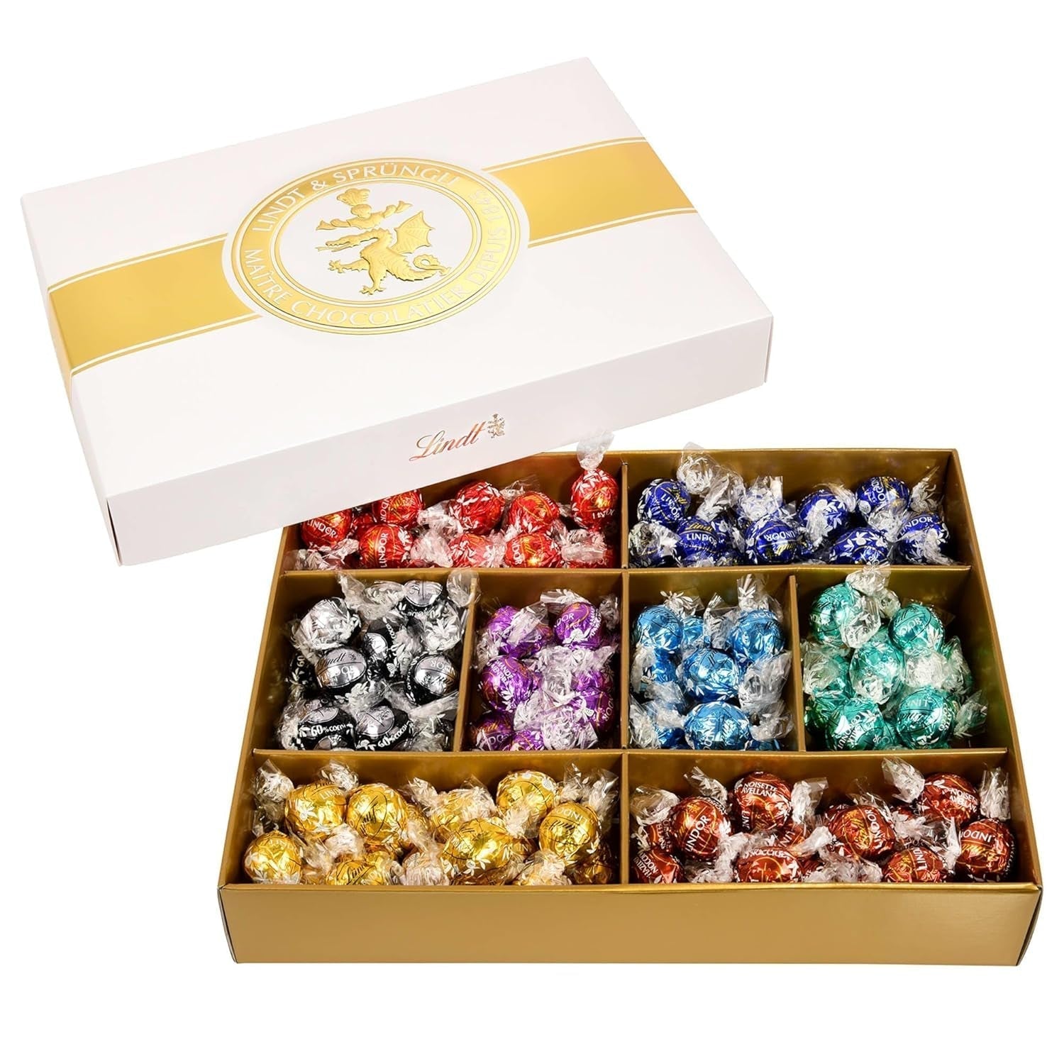 Lindt Schokolade LINDOR Und ROULETTE Mischung | 1473 G| Kugeln Mit Zartschmelzender Füllung Sowie Köstliche | 8 Sortuj | Pralinengeschenk | Schokoladengeschenk | Großpackung Chocolates Naty Shop Lindor Classic Box Single