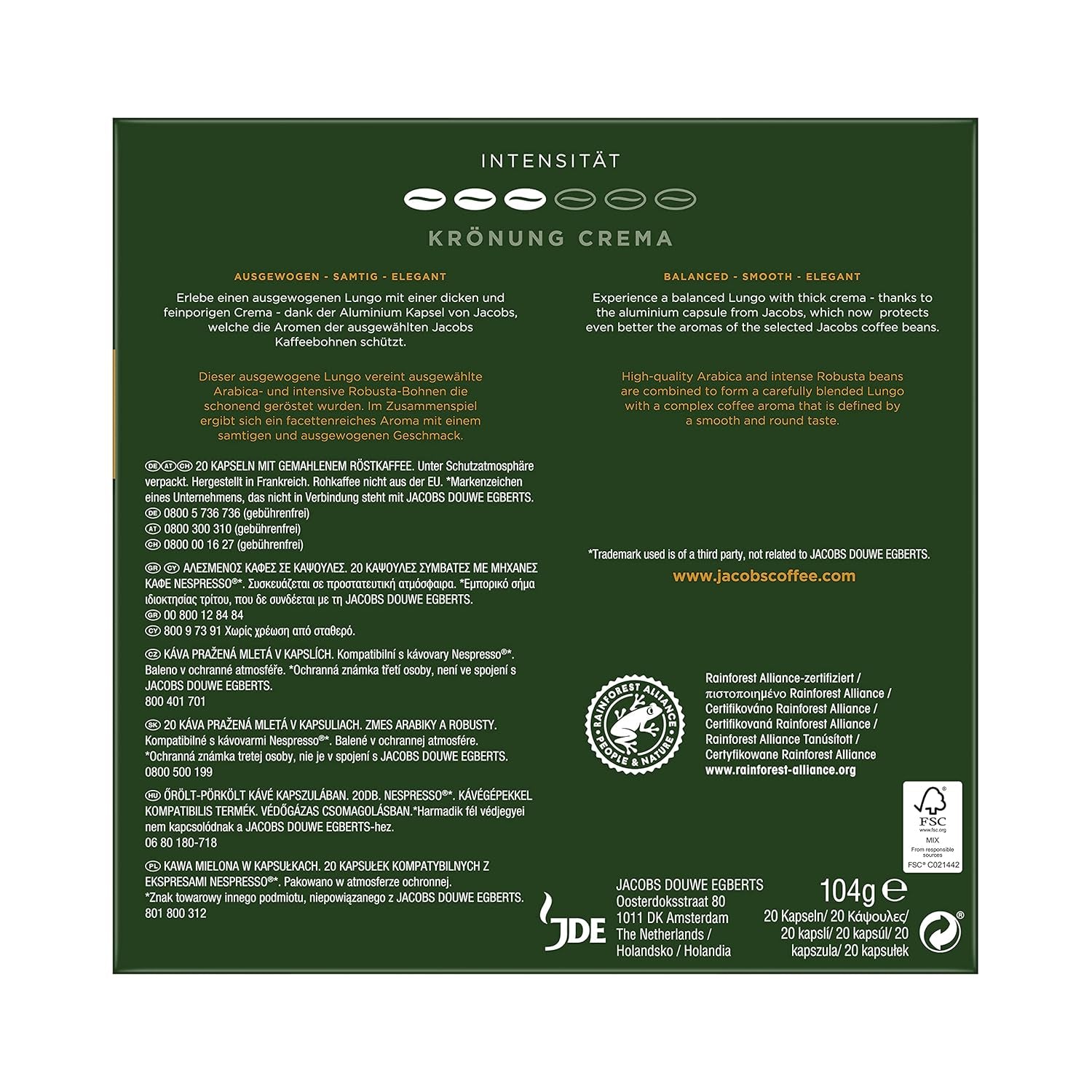 Jacobs Kaffeekapseln Krönung Crema, 10er Pack, 10 x 20 Getränke, 1040 g & Kaffeekapseln Lungo Decaffeinato- Intensität 6-200 Nespresso kompatible Kapseln, 10er Pack, 10 x 20 Getränke