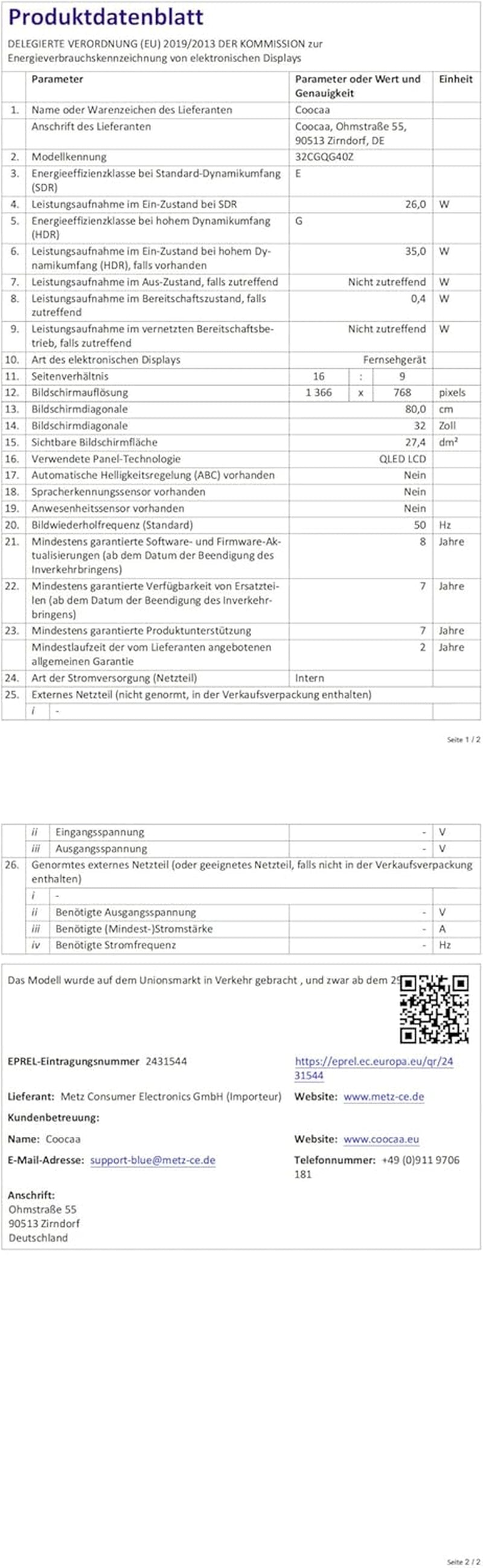 Televizor inteligent coocaa QLED 32 inch, 80 cm, televizor QLED compatibil cu Google TV, HDR10, Dolby Audio, Bluetooth 5.1, EyeCare, Google Cast, tuner triplu (DVB-T/T2/C/S/S2, CI+), 32CGQG40Z, model 2026