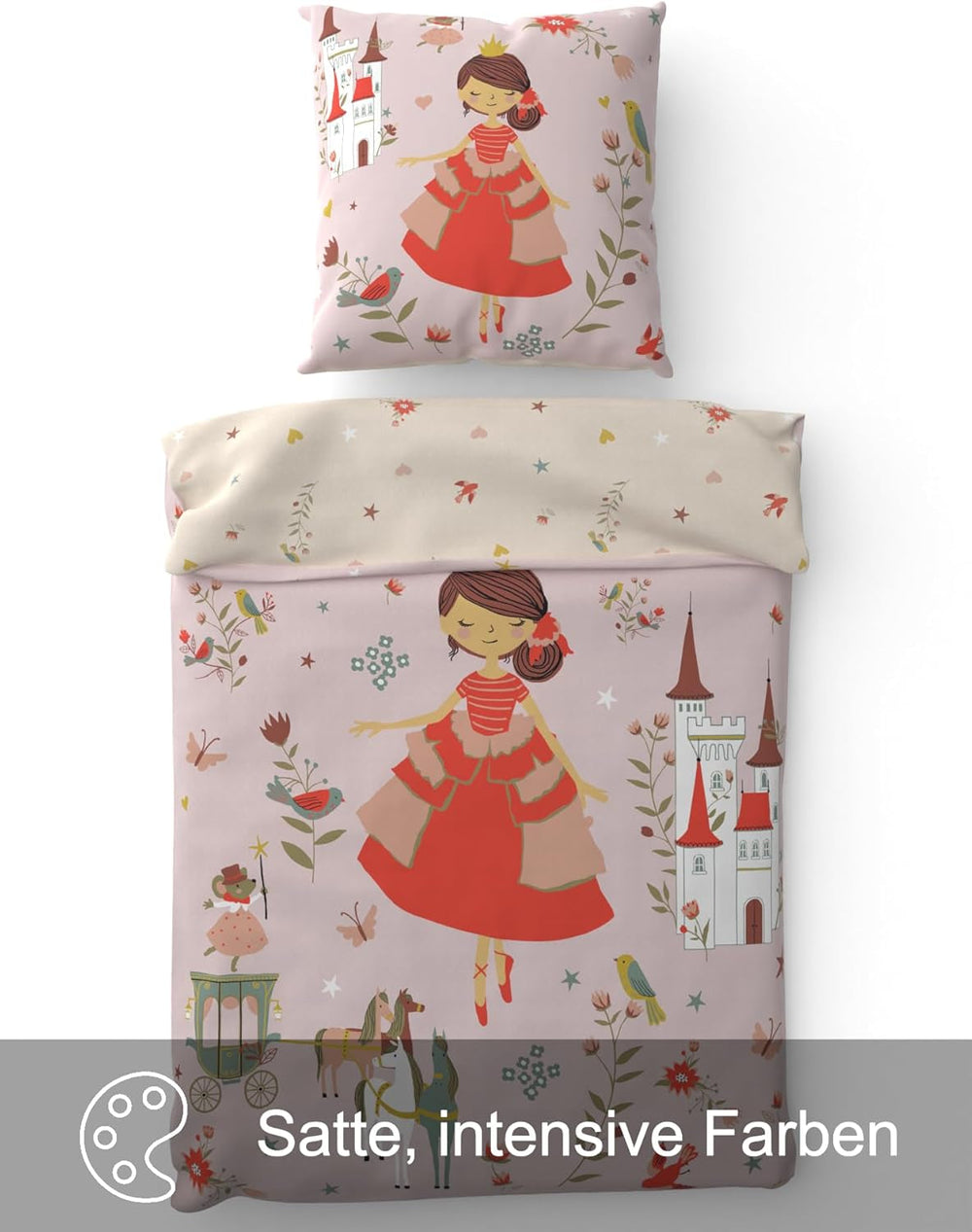 Skybrands Bettwäsche Prinzessin 135X200 [Mit Beutel] Einhorn Mädchen Bettwäsche Baumwolle 2 TLG. 1X Bettbezug 1X Kissenbezug Naty Sklep