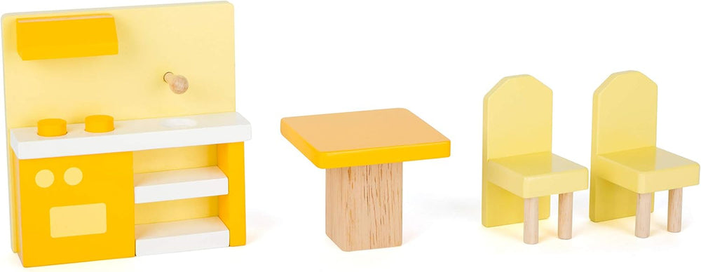 Small Foot 11192 3-poziomowy obrotowy drewniany domek dla lalek z meblami do zabawy wielokolorowy 37 x 40 x 67 cm Naty Shop domy dla lalek