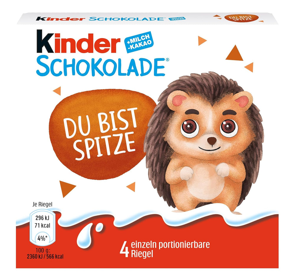 Kinder Chocolate (20 x 50g) - Prezent na Walentynki dla niego i dla niej, słodycze karnawałowe i Mardi Gras - Nadziewane batoniki mlecznej czekolady - 20 opakowań po 4 pojedyncze tabliczki w każdym