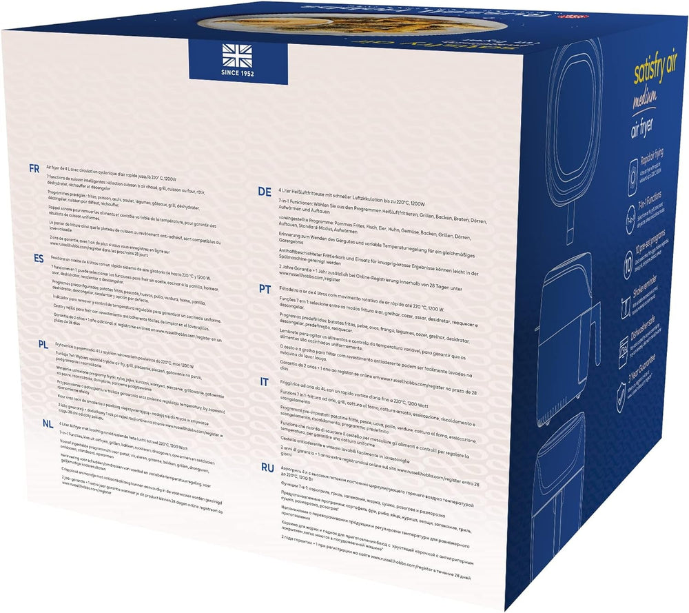 Russell Hobbs Air Fryer L 4L Rapid Airfryer, 7 funkcji gotowania, 10 programów Sprzęt AGD Naty Shop