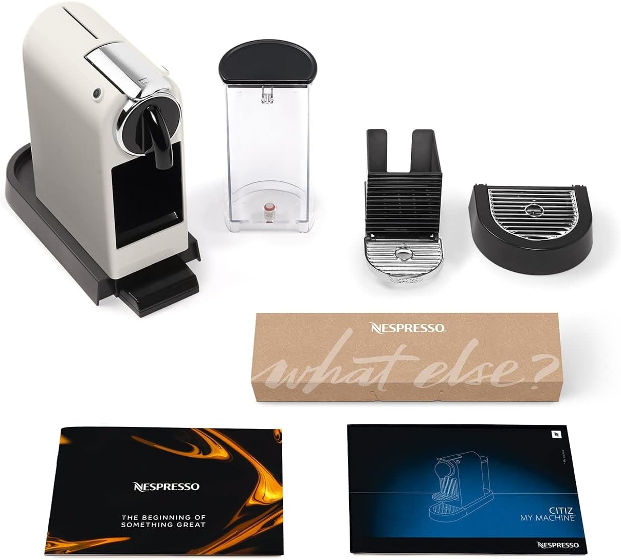 Espressor cu capsule Nespresso EN167.W Citiz, pompă de înaltă presiune și control ideal al temperaturii, fără Aeroccino (spumator de lapte), funcție de economisire a energiei, 1260 W, alb-crem, 37,4 x 11,9 x 25,5 cm