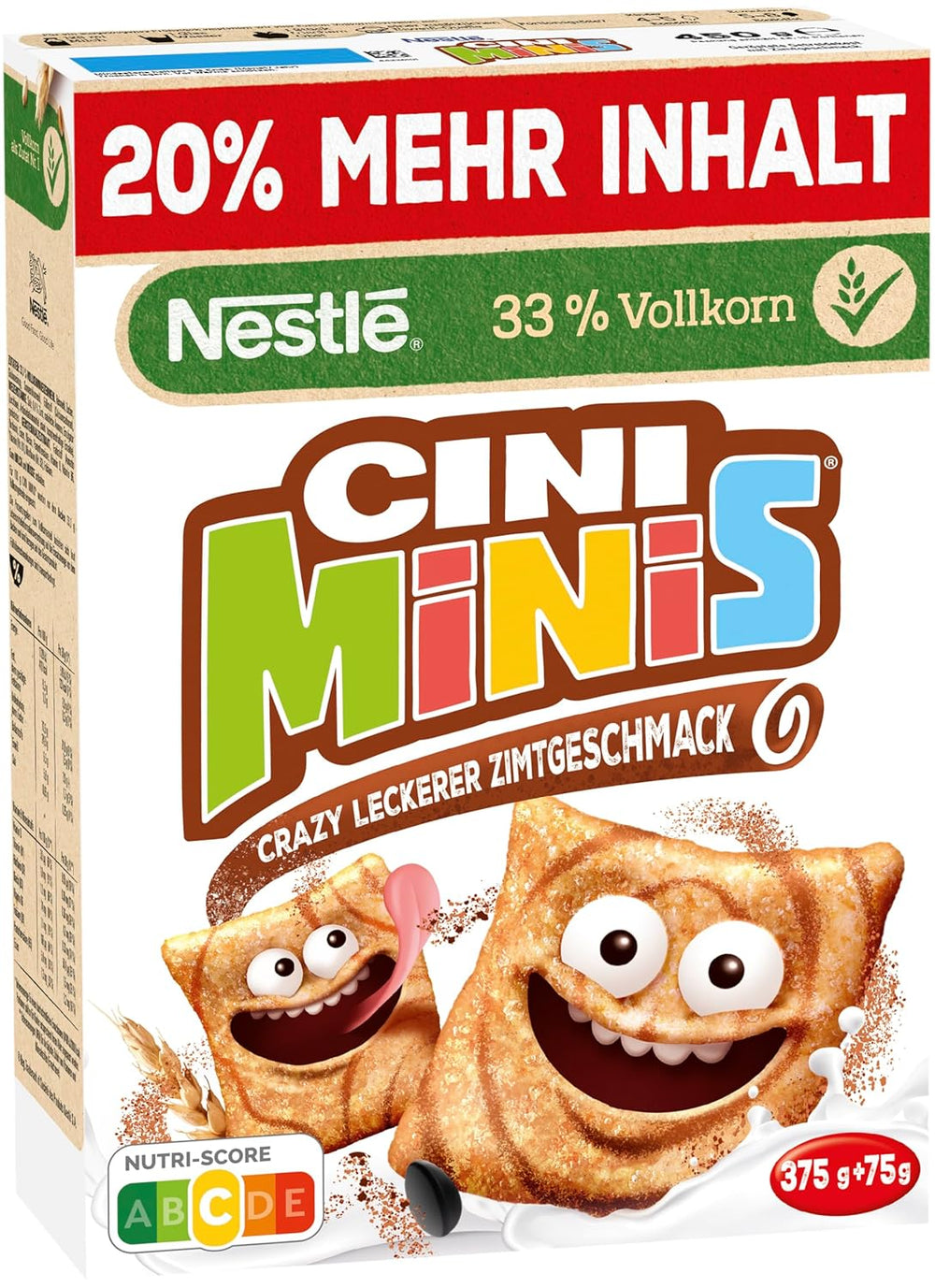 Nestlé CINI MINIS, Muesli z cynamonem, 37% pełnoziarnistych ziaren witalnych, z witaminami, wapniem i żelazem, chrupiące płatki, opakowanie 7 szt. (7x375g)