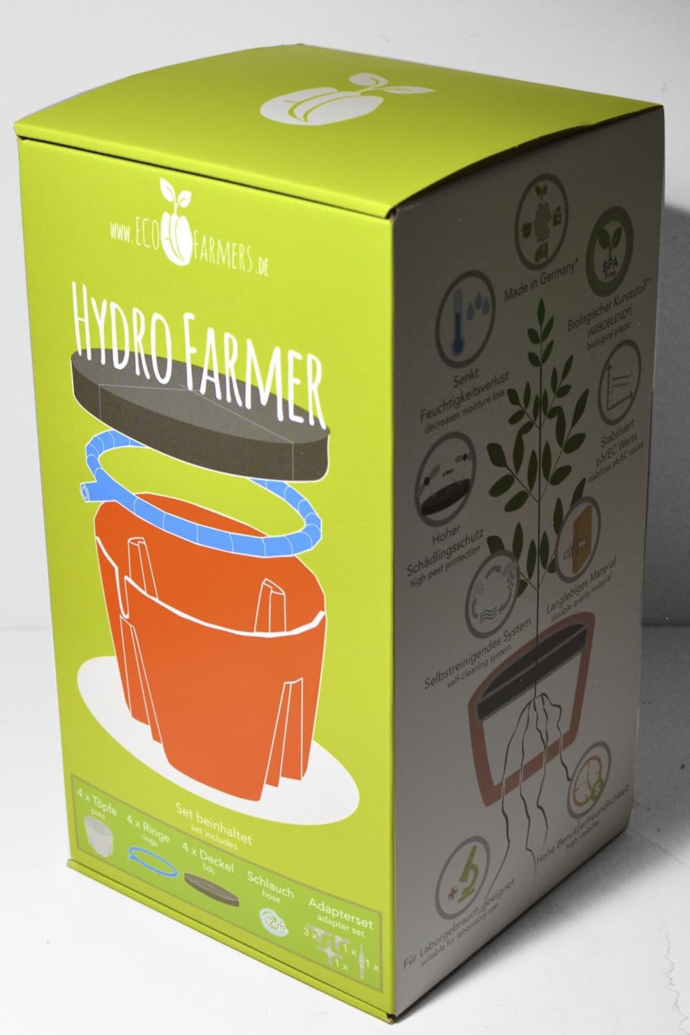 Hydro Farmer, set de ghivece cu 19 piese Ø 18 cm (roșu), sistem de creștere care include 4 ghivece, 4 inele de udare, 4 capace, set adaptor și furtun de 2 m, hidroponică, aeroponică