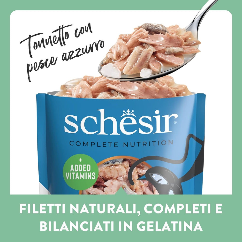 , Thunfisch mit blauem Fisch in Gelee, komplettes Nassfutter für Katzen, im Beutel, mit zusätzlichen Vitaminen, 100% natürlich, 6 x 85 g
