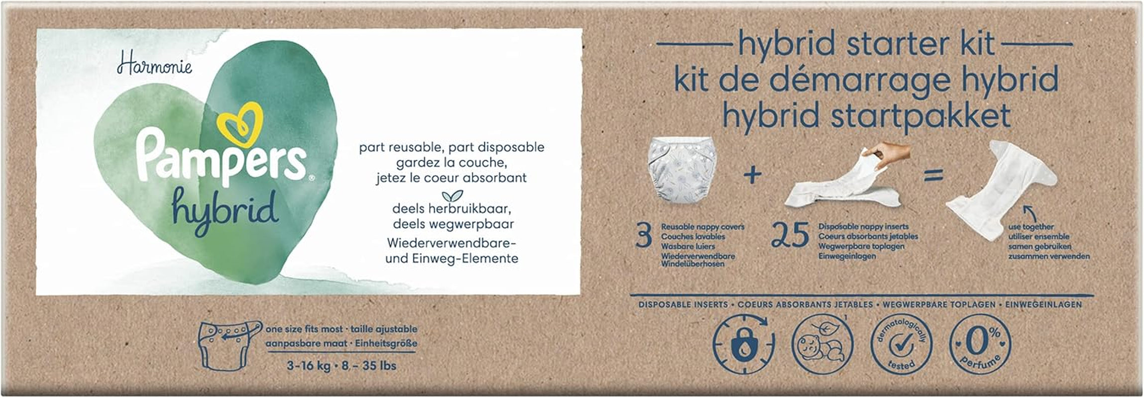 Pampers - Hybrydowy zestaw startowy Harmony, 3 zmywalne pieluszki + 25 jednorazowych warstw wierzchnich - 1 opakowanie