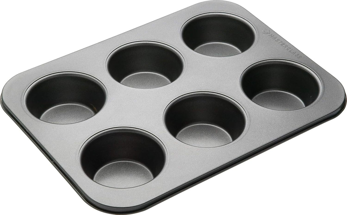 Masterclass Tiefes Muffinblech/Yorkshire Puddingform, 6-Loch-Form Mit PTFE-, PFOA- Und Bpa-Freier Antihaftbeschichtung, Robuster 1 Mm Kohlenstoffstahl, Grau, 35 X 26 Cm Formy i blachy do pieczenia Naty Shop