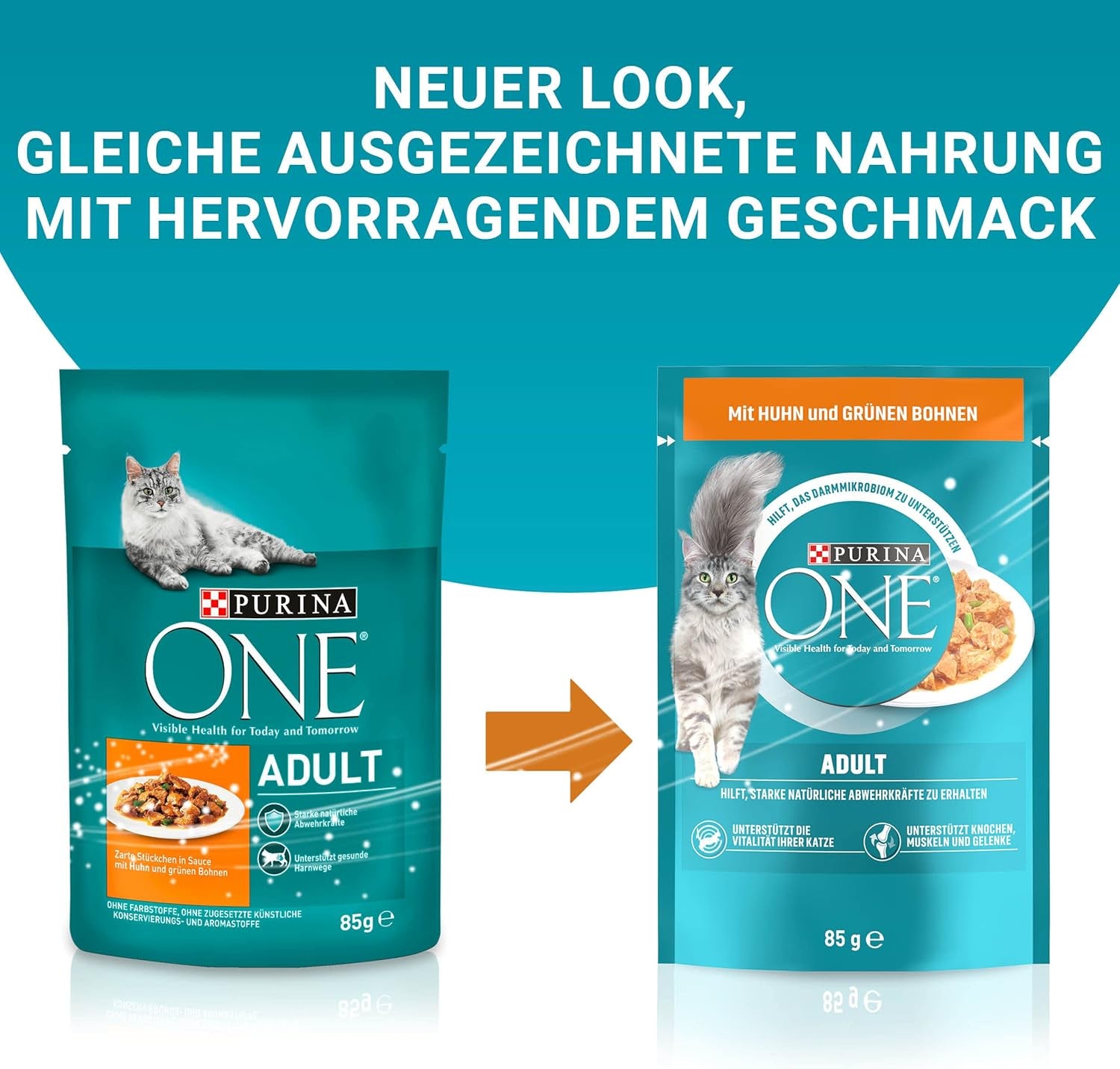 Hrană umedă pentru pisici PURINA ONE Adult, bucăți fragede în sos cu pui, pachet de 26 (26 x 85g)
