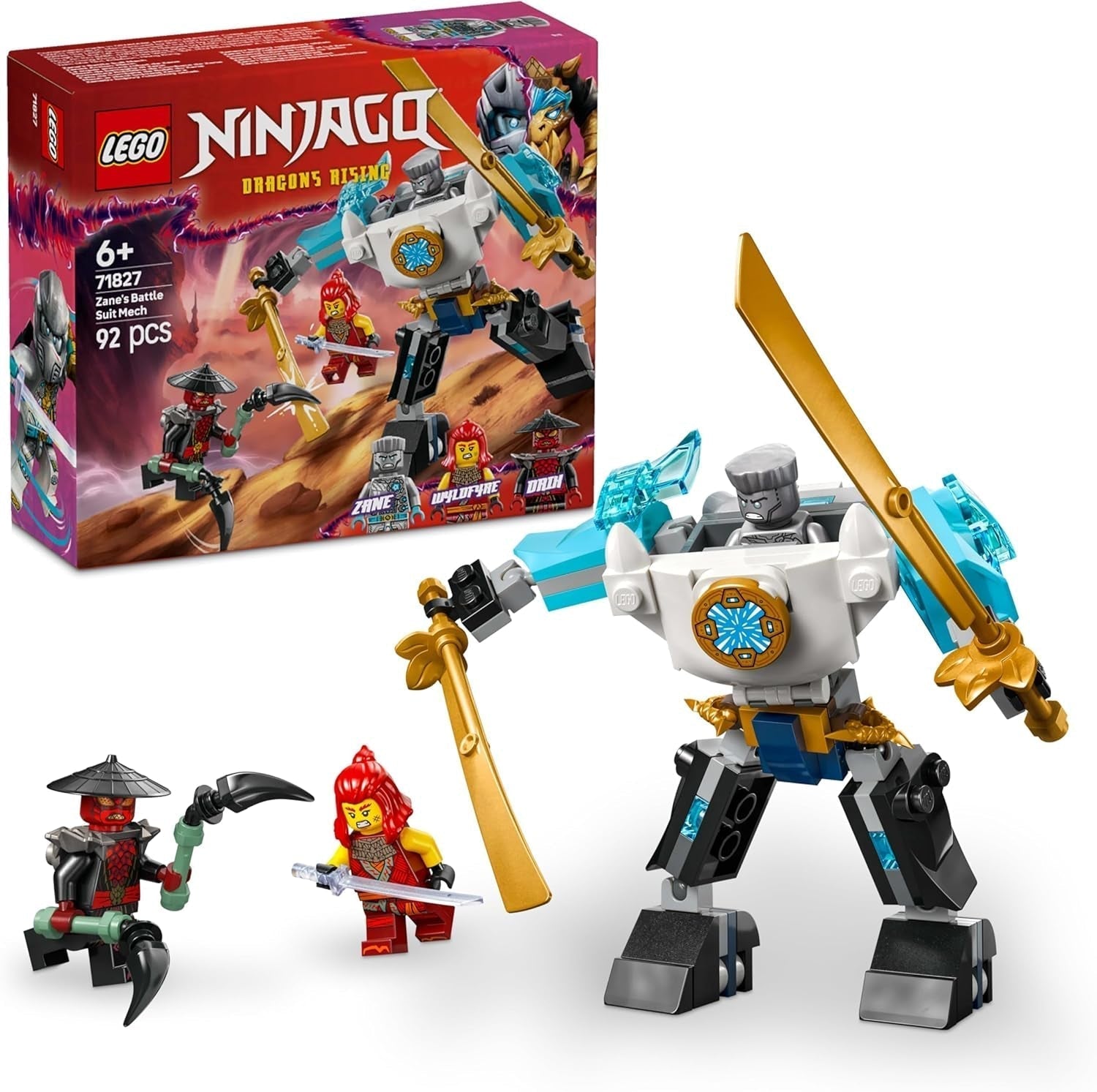 LEGO NINJAGO Mech akcji Zane'a - Zabawka Ninja z 3 minifigurkami do odgrywania ról - Mały zestaw do budowania i zabawy dla dzieci - Pomysł na prezent dla chłopców i dziewcząt od 6 lat 71827 Zestawy do budowania Besuche den LEGO-Store Domyślny tytuł