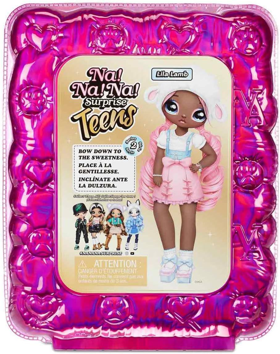 Nie dotyczy! Nie dotyczy! Nie dotyczy! SurpriseTeens Modepuppe - Sammlerpuppe - 28 cm miękki Stoffpuppe, inspirowany owcą - Z różowymi włosami - Lila Lamb