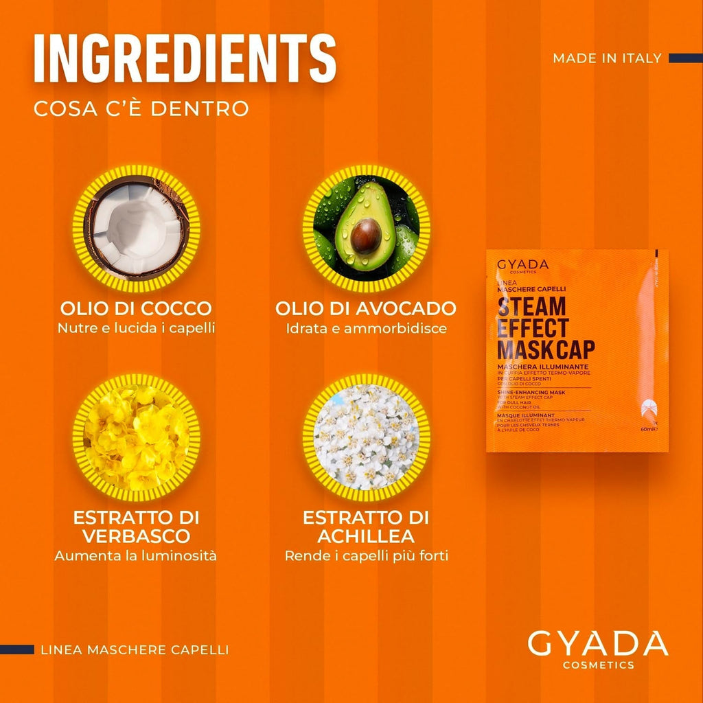 GYADA COSMETICS, mască de păr din material ușor și revitalizant, conferă strălucire și moliciune, efect hrănitor și reparator, cu capac termic, pe bază de ulei de cocos și avocado, 60 ml Masca de par Naty Shop
