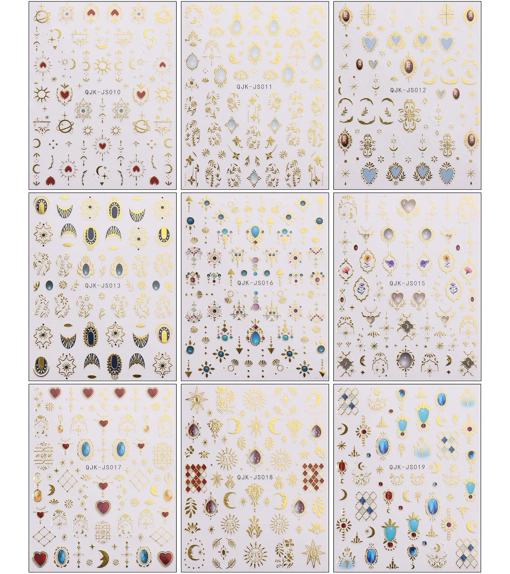 JMEOWIO Nagelsticker Herz Mond Stern 9 Blatt Nail Art Sticker Selbstklebend Nagelaufkleber Bunt Dekoration Nageldesign Zubehör