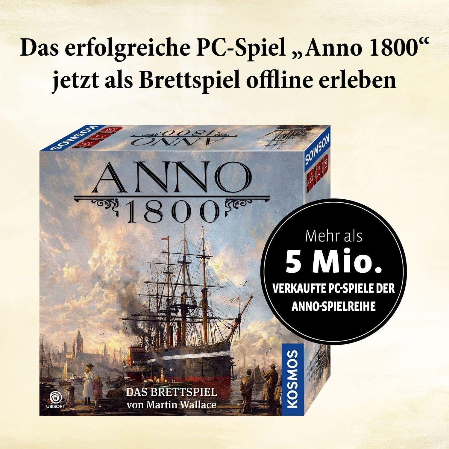 KOSMOS 680428 Anno 1800, Jocul de societate bazat pe popularul joc pentru PC, un joc de strategie de construire a orașelor pentru 2-4 jucători, potrivit pentru vârste de 12 ani și peste, cu grafică originală