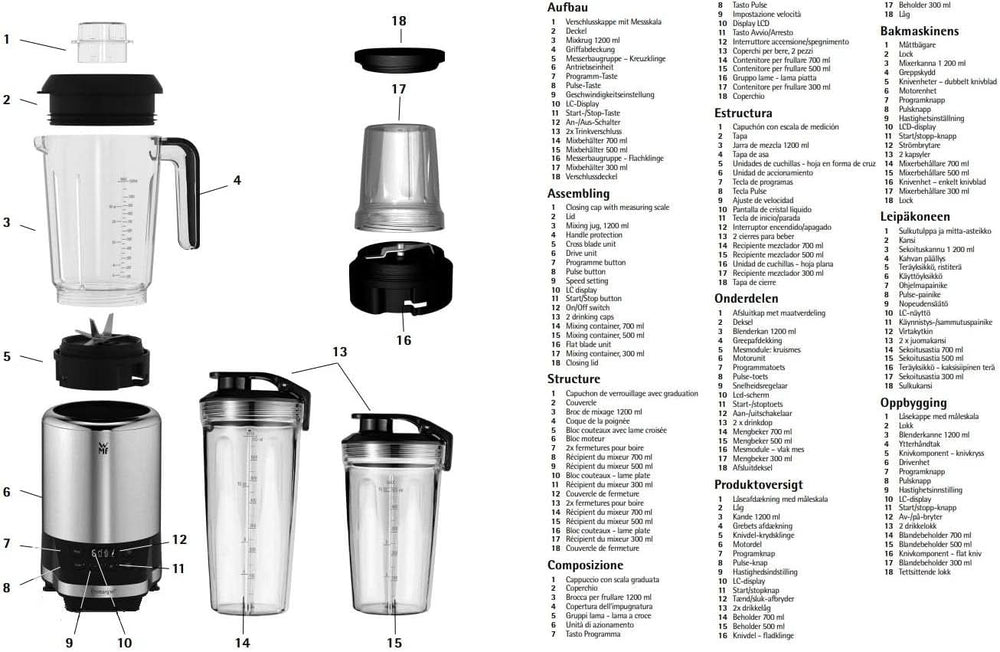 WMF Kult Pro Multifunktionsmixer Hochleistungsmixer, 30 000 U/Min, Smoothie Maker, Mikser stojący, Funkcja kruszenia lodu, 4 Mixbehälter Inkl. Togo-Verschluss Kitchen Naty Shop