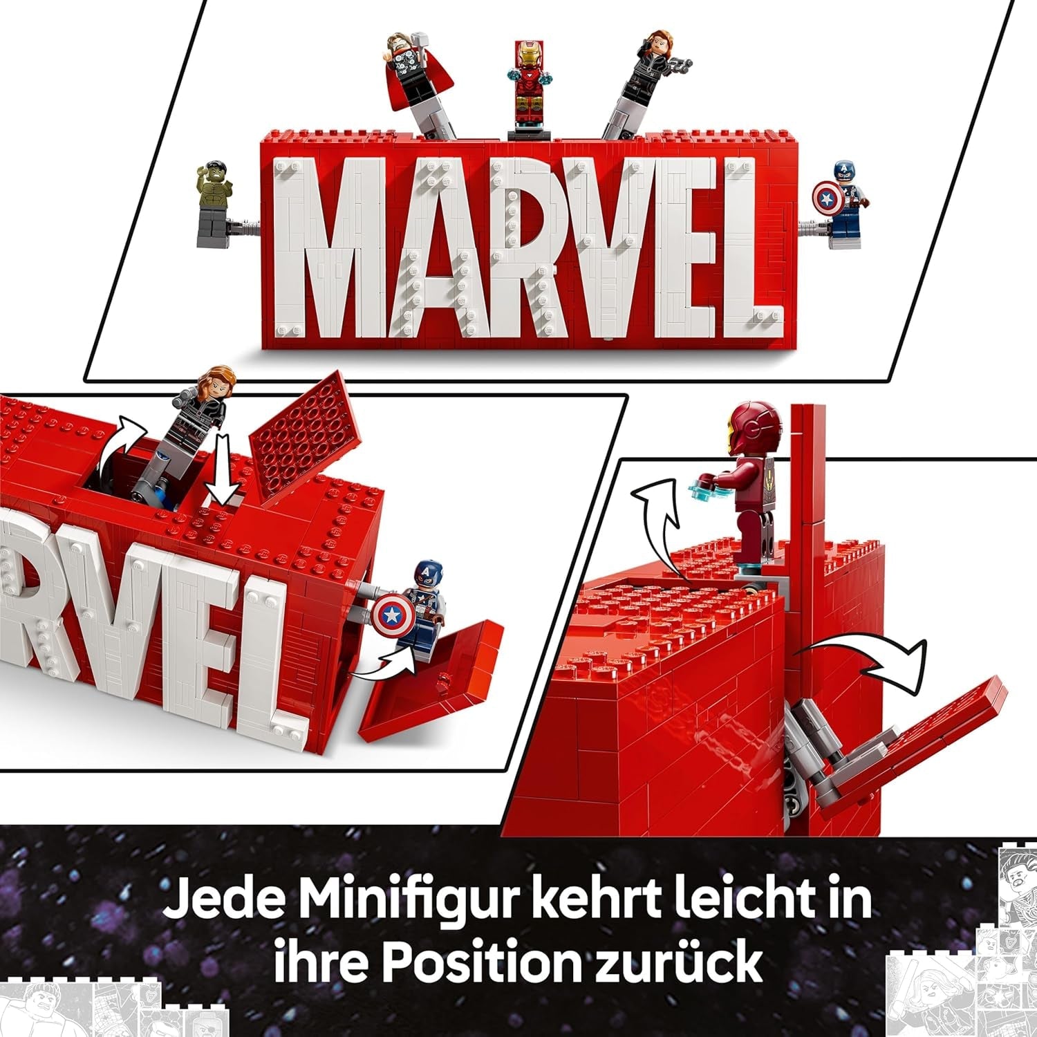 LEGO | Marvel: MARVEL Logo & Minifiguren - Sammlerstück inkl. Hulk, Thor, Iron Man, Black Widow und Captain America - Bauset mit Avengers Figuren - Geschenk für Jungen und Mädchen ab 12 Jahren - 76313