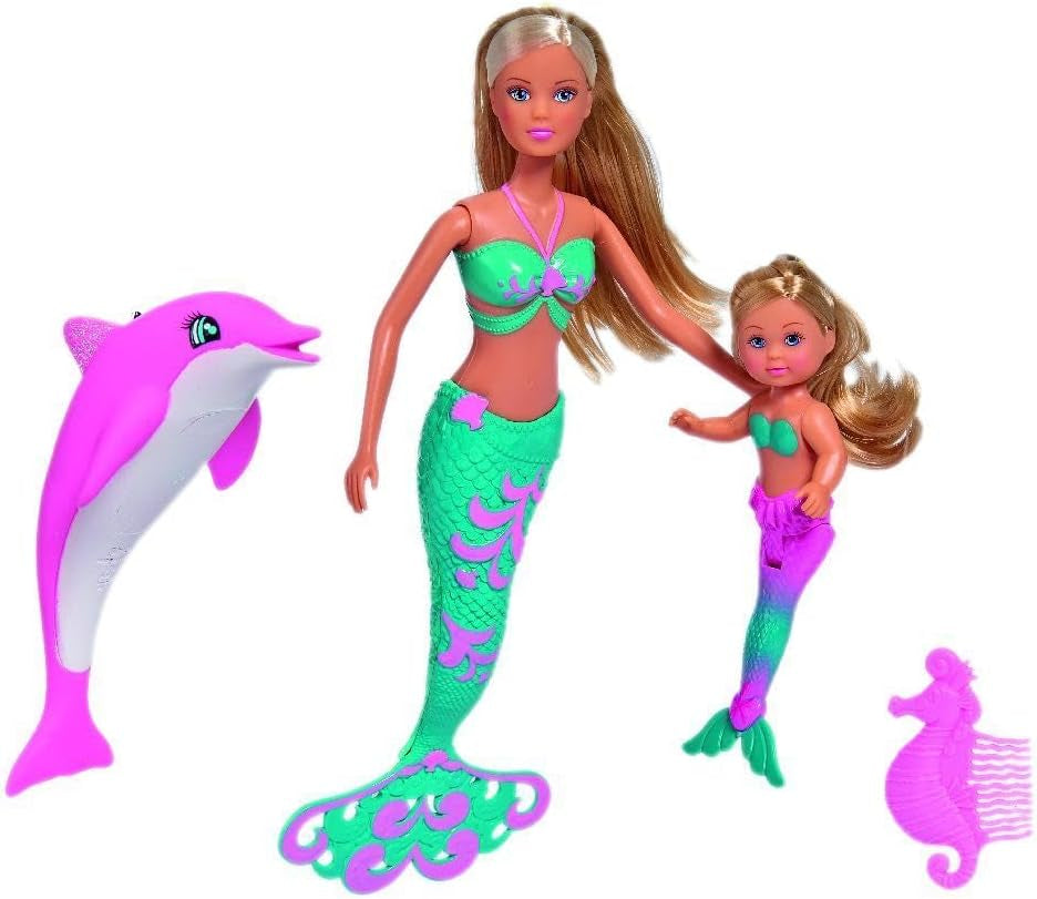 Simba 105733336 - Steffi LOVE Mermaid Friends Magiczna lalka syrenka z siostrą Evi, figurką delfina i nie tylko, zabawka dla dzieci od 3 lat i więcej Lalek Naty Shop