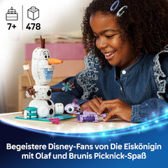 LEGO ǀ Disney Frozen Picknickspaß mit Olaf und Bruni - Schneemann Figur mit Picknickdecke und Zubehör - DIY Deko fürs Schlafzimmer - Geschenk für Mädchen ab 7 Jahren und Frozen Fans - 43287