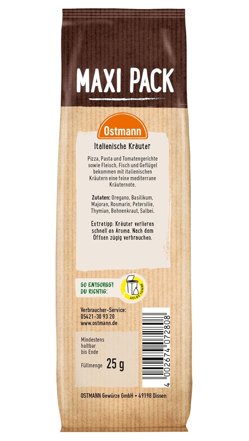 Ostmann Gewurze - Italienische Kräuter gerebelt | Śródziemnomorska Kräutermischung zum Würzen von Tomatensauce, Gemüse- und Fleischgerichten | 25 g w Vorteilsbeutel