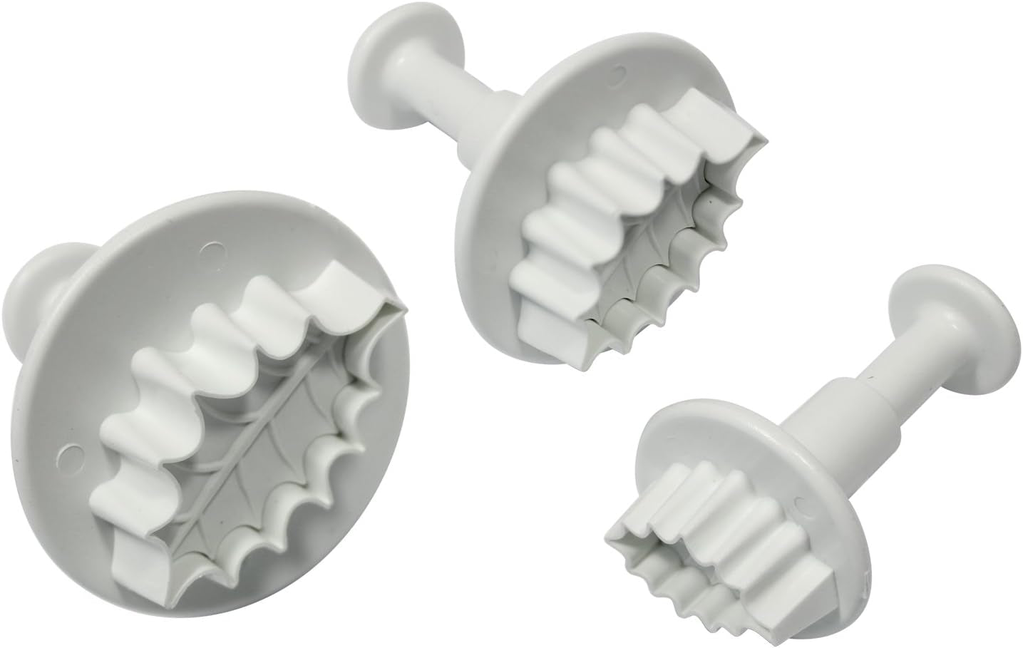 HL544 Forme de embosat cu frunză de ilex cu nervuri, dimensiuni mici, medii și mari, plastic, albe, set de 3