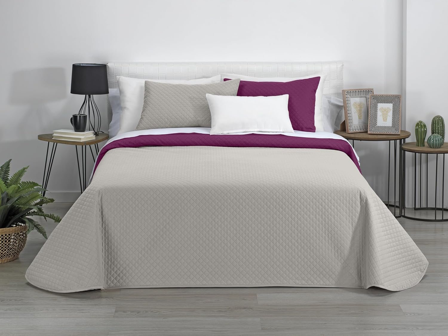 Estoralis | AVA | Cuvertură Boutique Reversibilă | Pentru toate anotimpurile | Culoare - Bej/Fucsia | Pentru pat de 105 Cm. (200 X 270 Cm. Ancho X Alto) | Cuvertură cu matlasare Plapumi si pilote Naty Shop