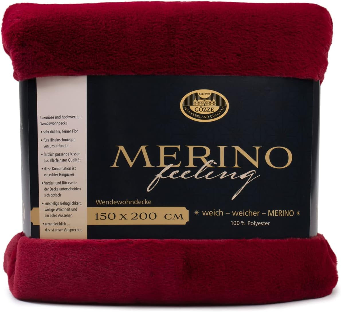 Gözze - Wygodny koc, dwustronny, o dużej gęstości 600 G/M², 150 x 200 cm - Ciemnozielone łóżka i koce Besuche den GÃ¶zze-Store Carmine Red 150 x 200 cm