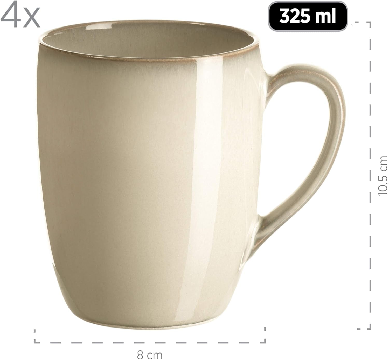 Set de veselă MÄSER 931736 pentru 4 persoane în aspect vintage mediteranean, serviciu combinat cu 16 piese în gri nisipos, ceramică, gri nisipos