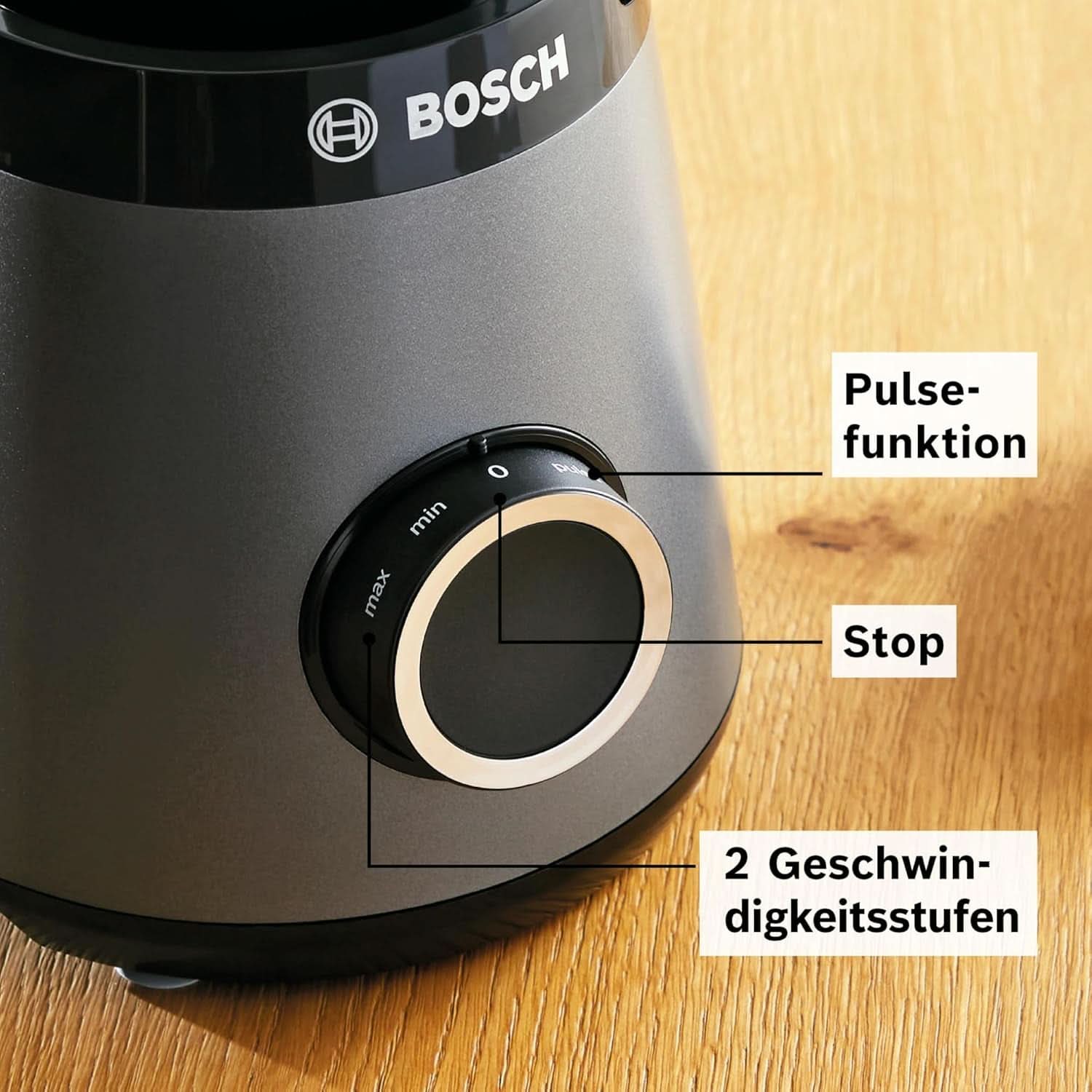 Mikser stojący Bosch Vitapower Serie 4 MMB6174SN, wersja Verbesserte, Hochwertige Edelstahl-Klingen, 1,5 l Glasbehälter, 0,6 l To-Go-Flasche, Spülmaschinenfeste Teile, 30 000 U/min, 1200 W, Silver Kitchen Naty Shop