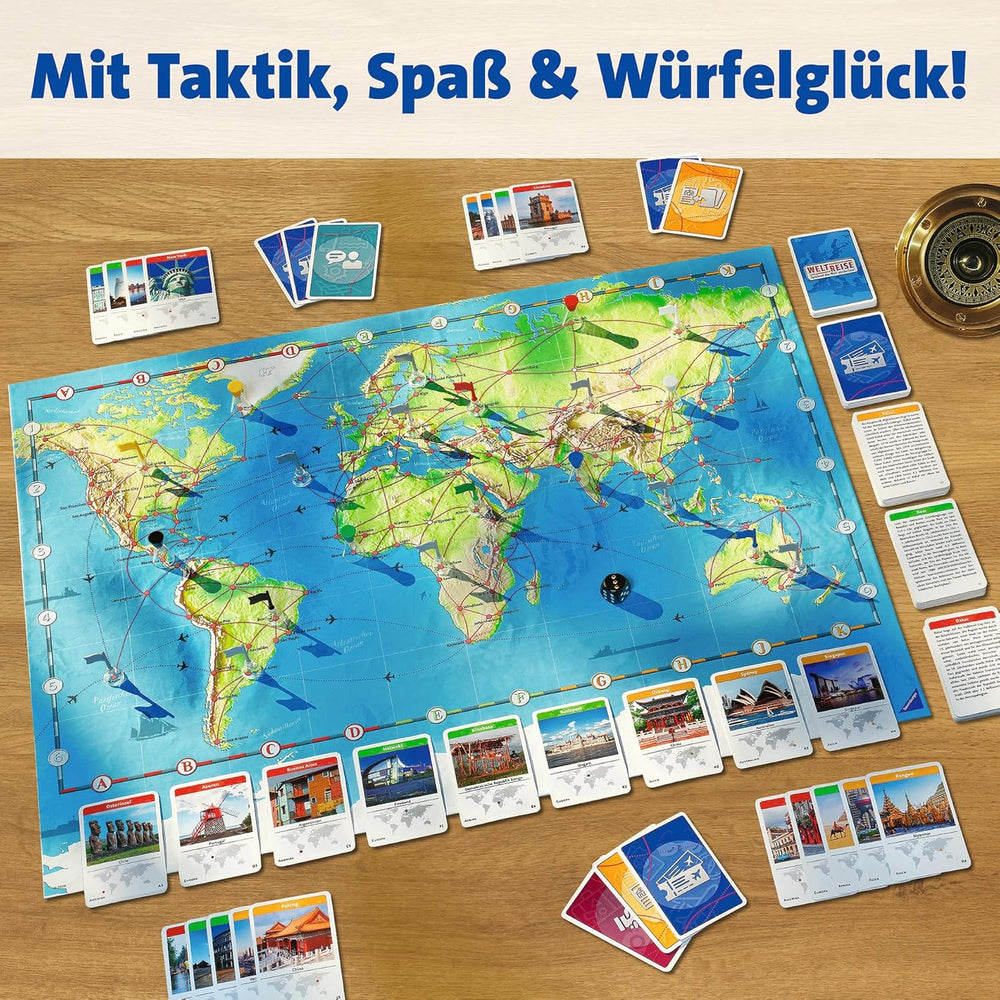 Ravensburger Family Game 26888 - World Tour - Klasyczna gra dla rodzin, w wieku 8 lat i więcej - Gra towarzyska, podróże po świecie, gra planszowa dla maksymalnie 6 graczy - ponad 170 miast