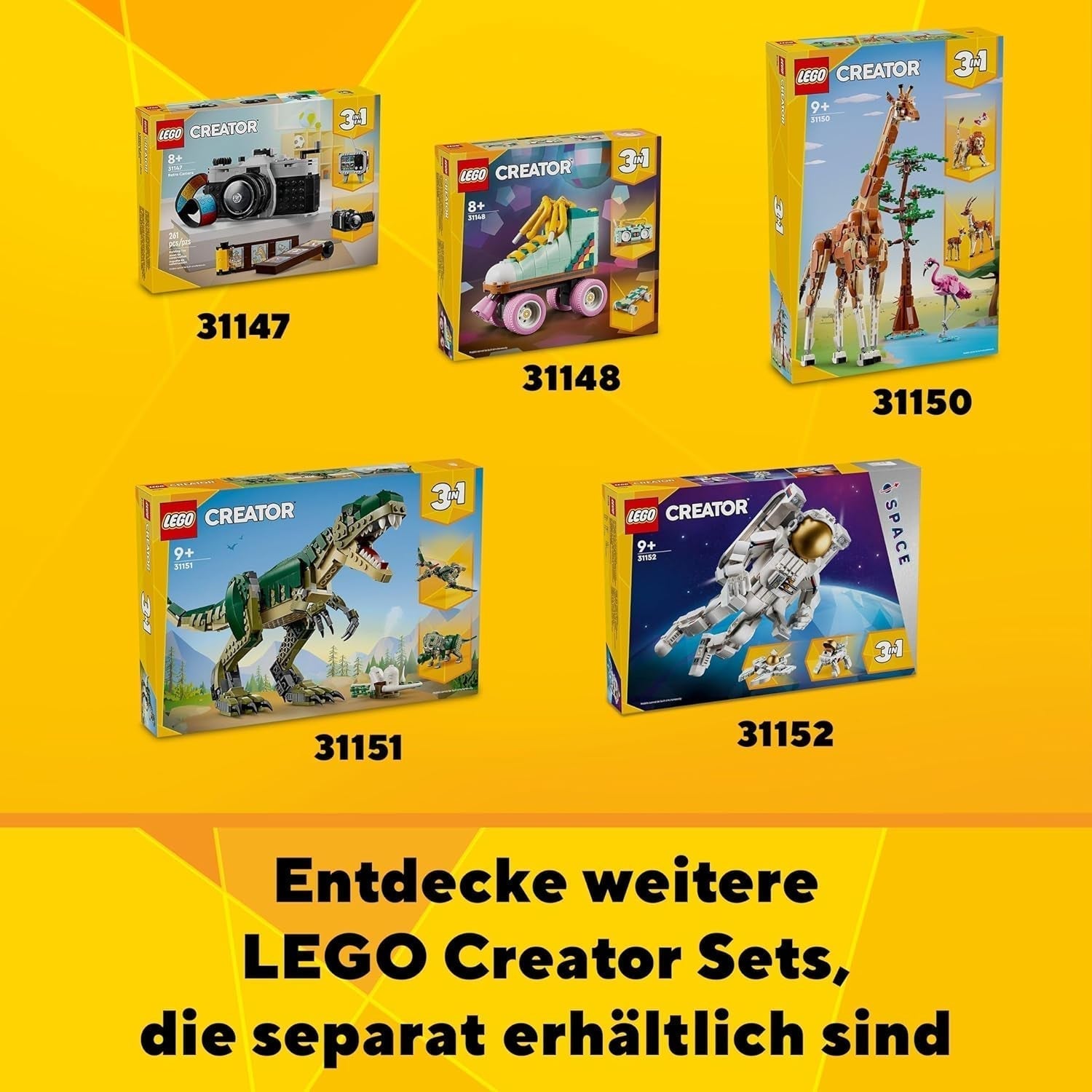 LEGO Creator T.Rex, Dino 3 w 1 Transformowalny Triceratops lub Pterodaktyl, mobilny model dinozaura dla dzieci, prezent dla chłopców i dziewcząt 31151 Zestawy do budowania Besuche w sklepie LEGO