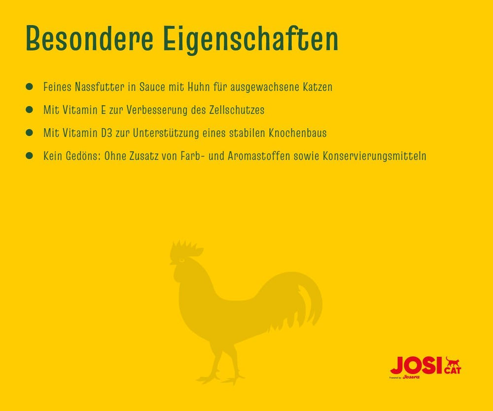JosiCat Pui în Sos (12 x 415 g) | Adult | Hrană umedă premium pentru pisici adulte | Pui în sos | Vitamina D3 și E | Powered by JOSERA | Hrană umedă pentru pisici | Hrană completă | Pachet de 12