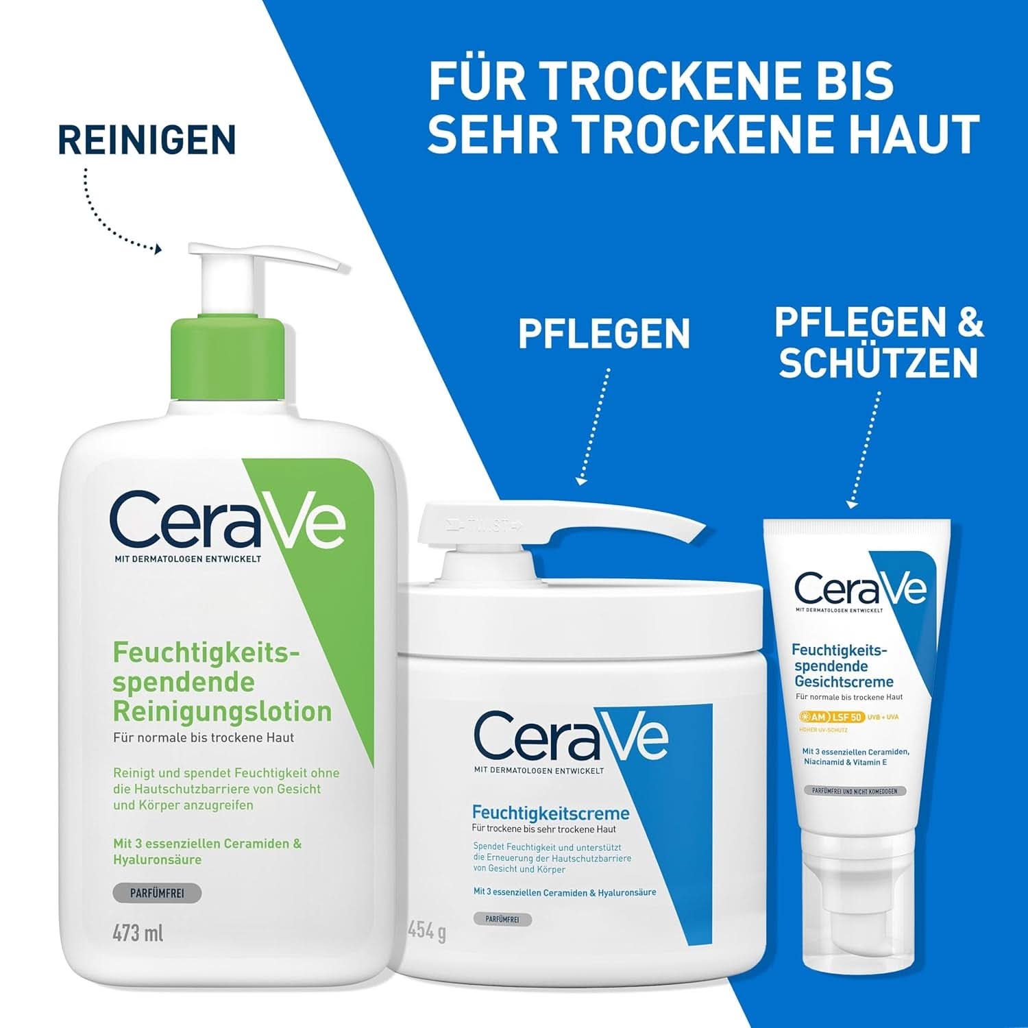 Cerave, Cremă hidratantă pentru corp și față pentru pielea uscată, cu hialuron și 3 ceramide esențiale, 454 g Cosmetice si Infrumusetare Naty Shop