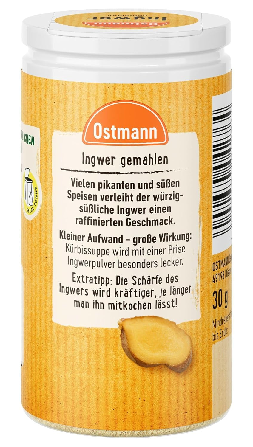 Ostmann Gewürze - Ingwer gemahlen | Nachfüllbare i nadające się do recyklingu Verpackung | 30 g w der Streudose