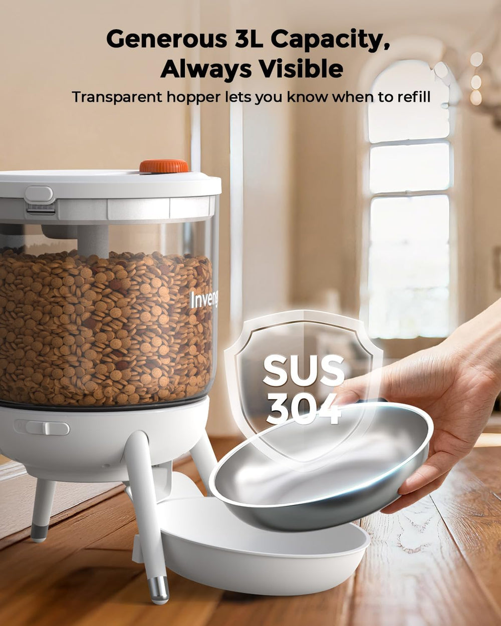 Automatyczny podajnik dla kotów, Futterautomat Katze mit Zeitsteuerung, 3L Trichter, Doppelstromversorgung, Automatic Trockenfutter für Katzen & Hunde, Katzen Futterautomat, Schwarz (Weiß)