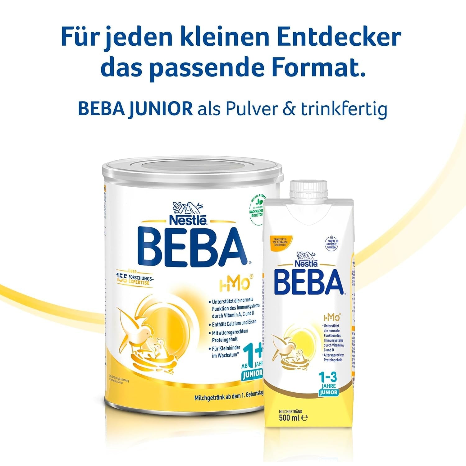 Băutură cu lapte BEBA Junior 1+ de la 1 an, Cu HMO, Conținut de proteine adaptat vârstei, Numai lactoză, Fără ulei de palmier, Fără ulei de pește, Hrană pentru copii mici, Lapte praf pentru bebeluși, Pachet de 3 (3 x 800g)