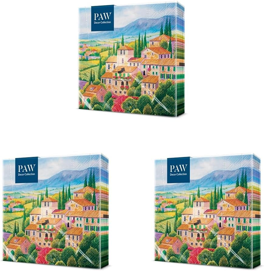 PAW - Șervețele 3 straturi (33 X 33 Cm) I 20 bucăți I Perfect pentru zile de naștere, petreceri, nunți, comuniuni și sărbători I Decorațiuni de masă Șervețele de hârtie colorate - ierburi I aromă de ierburi