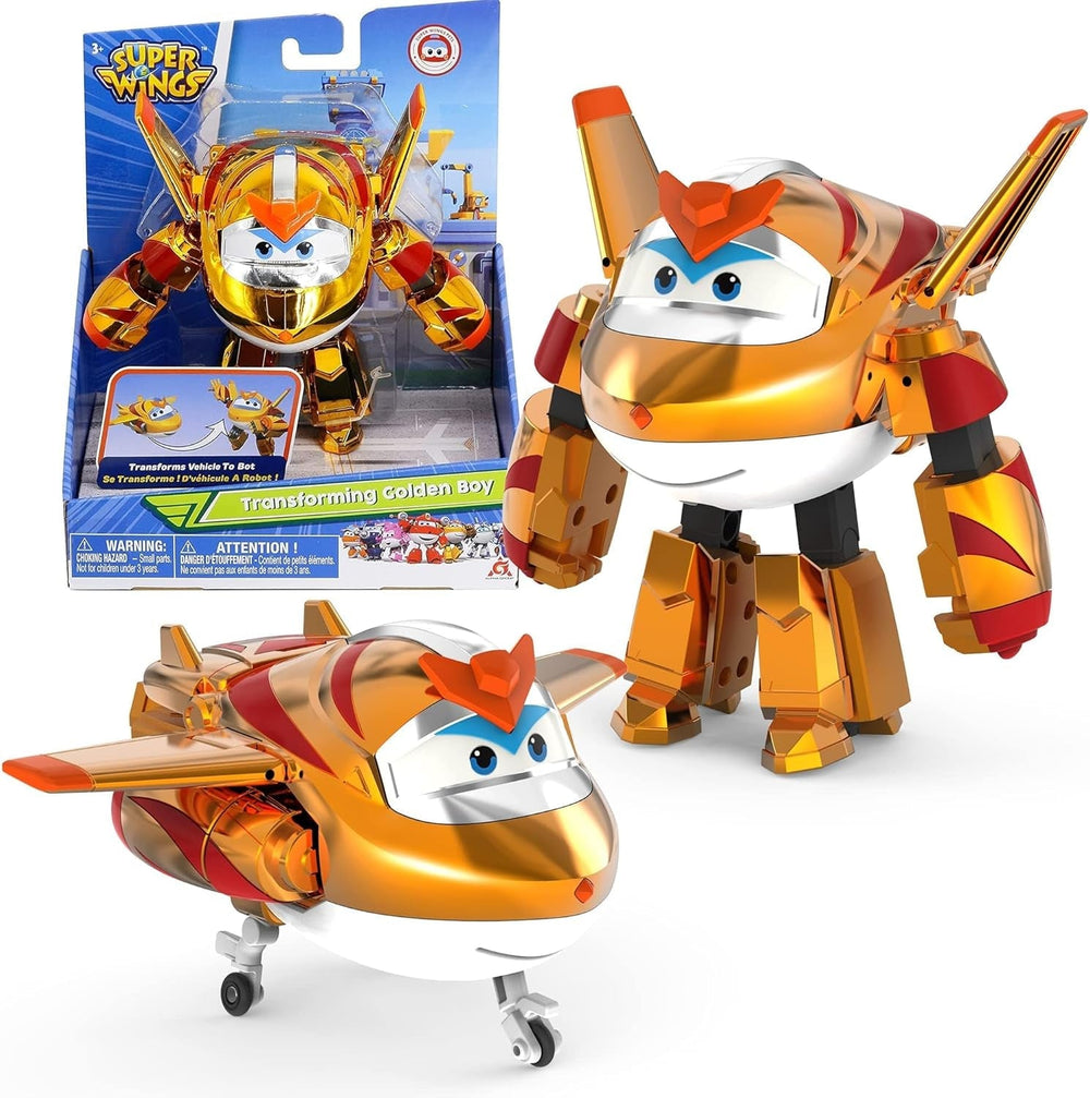 Samolot transformacyjny Super Wings z doładowaniem, ok. 12,7 cm duża figurka dla dzieci zabawka samolot i figurka robota dla chłopców i dziewcząt powyżej 3 lat srebrne figurki Naty Shop The Golden Boy